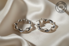925 Sterling Silver Fluid Twist Hoop Earrings