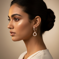 925 Sterling Silver Rosegold Halo Drop Hoop Earrings