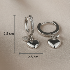 925 Sterling Silver Heart Hoop Huggie Earrings