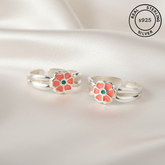 925 Sterling Silver Floral Enamel Toe Rings