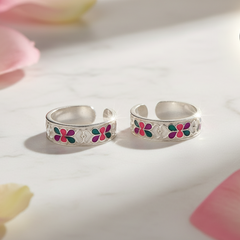 925 Sterling Silver Enamel Floral Band Toe Rings