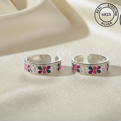925 Sterling Silver Enamel Floral Band Toe Rings