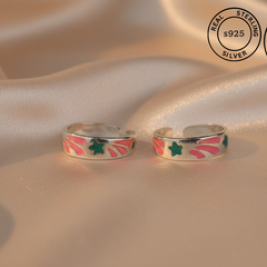 925 Sterling Silver Enamel Floral Toe Rings