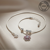 925 Sterling Silver Floral Charm Anklet