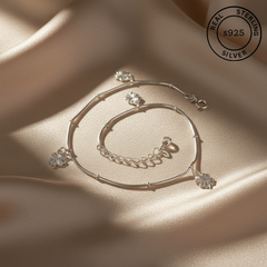 925 Sterling Silver Leaf Drop Anklet