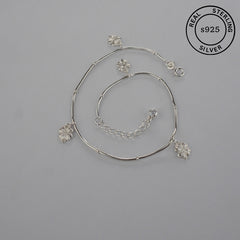 925 Sterling Silver Leaf Drop Anklet
