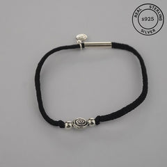 925 Sterling Silver Spiral Charm Black Thread Anklet