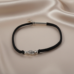 925 Sterling Silver Spiral Charm Black Thread Anklet