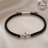 925 Sterling Silver Star Charm Black Thread Anklet