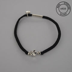 925 Sterling Silver Star Charm Black Thread Anklet