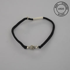 925 Sterling Silver Lotus Charm Black Thread Anklet