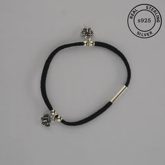 925 Sterling Silver Butterfly Charm Black Thread Anklet