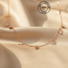 925 Sterling Silver Rosegold Stars Charm Necklace
