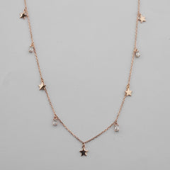 925 Sterling Silver Rosegold Stars Charm Necklace