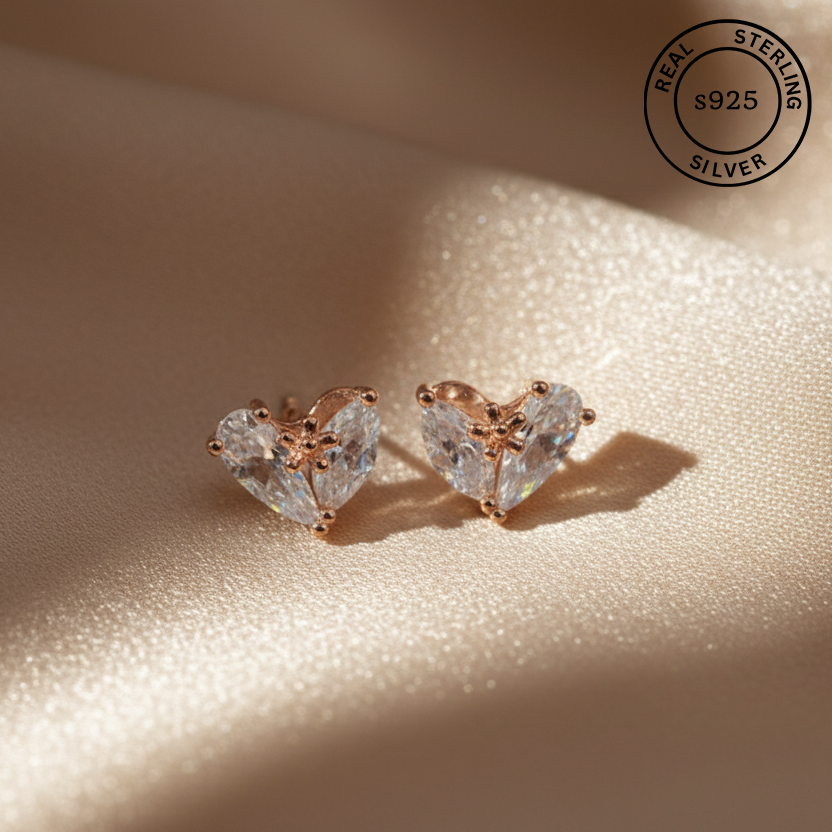 Rosegold 925 Sterling Silver Graceful Wings Studs featuring 'Real Sterling Silver 925' stamp.