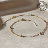 925 Sterling Silver Triple Tone Ball Anklet