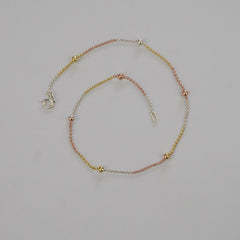 925 Sterling Silver Triple Tone Ball Anklet