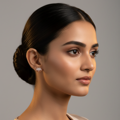 Woman with styled hair and 925 Sterling Silver Rosegold Bloom Studs