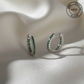 925 Sterling Silver Emerald Glow Hoops