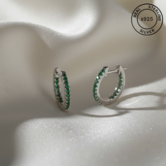 925 Sterling Silver Emerald Glow Hoops