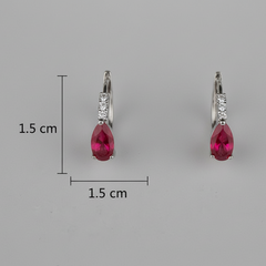 925 Sterling Silver Ruby Red Silver Hoops