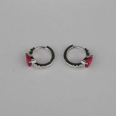 925 Sterling Silver Ruby Red Silver Hoops