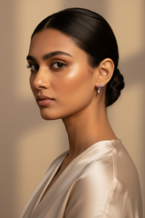 Woman wearing 925 Sterling Silver Blue Hoops