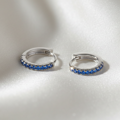 925 Sterling Silver Blue Mini Hoops