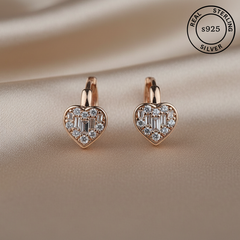 925 Sterling Silver Rosegold Crystal Heart Hoops
