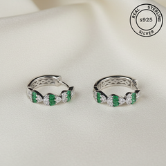 925 Sterling Silver Emerald Crown Hoops