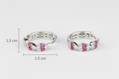 925 Sterling Silver Pink Crown Hoops