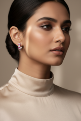 925 Sterling Silver Pink Crown Hoops