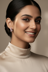 925 Sterling Silver Pink Crown Hoops