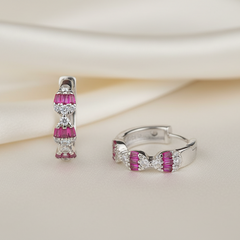 925 Sterling Silver Pink Crown Hoops