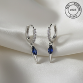 925 Sterling Silver Blue Dagger Hoops