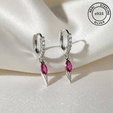 925 Sterling Silver Pink Dagger Hoops