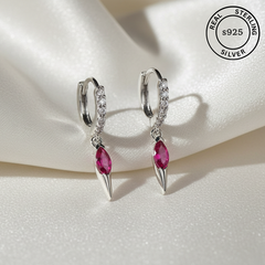 925 Sterling Silver Pink Dagger Hoops