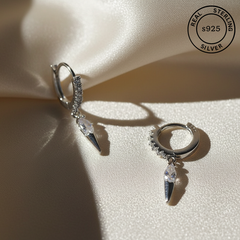 925 Sterling Silver Crystal Dagger Hoops