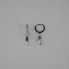 925 Sterling Silver Emerald Dagger Hoops