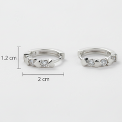 925 Sterling Silver Heart Crystal Huggie Hoop Earrings