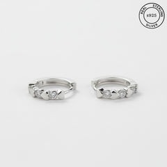 925 Sterling Silver Heart Crystal Huggie Hoop Earrings