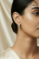925 Sterling Silver Baguette Crystal Huggie Hoop Earrings