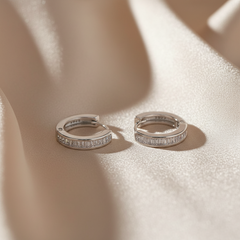 925 Sterling Silver Baguette Crystal Huggie Hoop Earrings