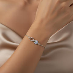 925 Sterling Silver Infinity Evil Eye Bracelet