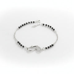 925 Sterling Silver Heart Black Bead Bracelet