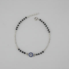 925 Sterling Silver Black Bead Evil Eye Bracelet