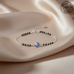925 Sterling Silver Black Bead Evil Eye Bracelet