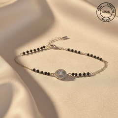 925 Sterling Silver Black Bead Halo Bracelet