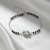 925 Sterling Silver Princess Cut Black Bead Bracelet