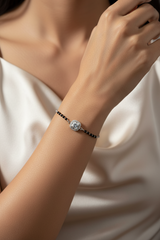 925 Sterling Silver Princess Cut Black Bead Bracelet